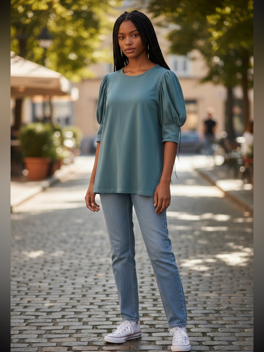 Dorose Teal Puff‑Sleeve Short Sleeve Blouse | Size S | Like New